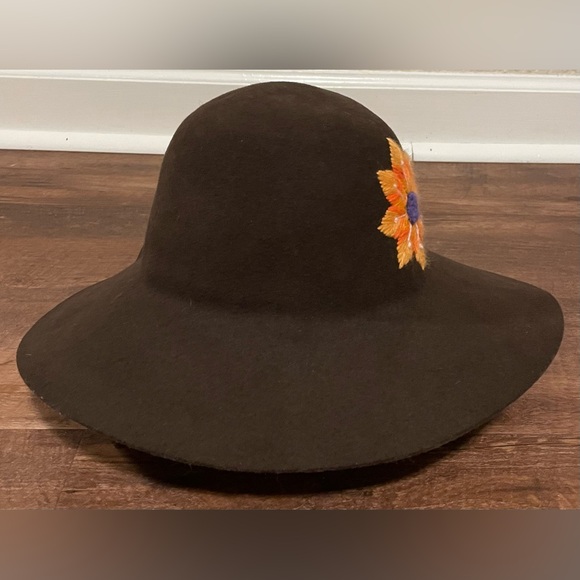 Artisan Brown wide brim floral embroidered floppy hat womens - Picture 5 of 6